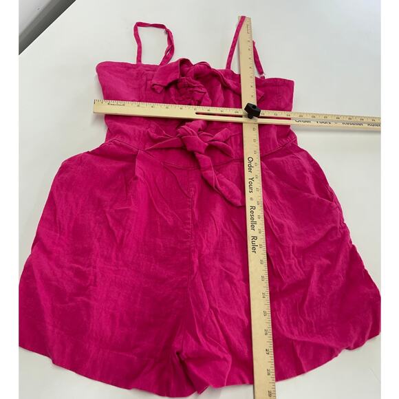 Milly Romper Womens 6 Pink Anya Sweetheart Neckline Tie Bow Cutout Linen - Picture 10 of 13